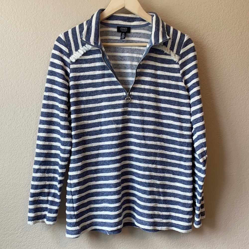 Jones New York Quarter Zip Striped Fringe Large